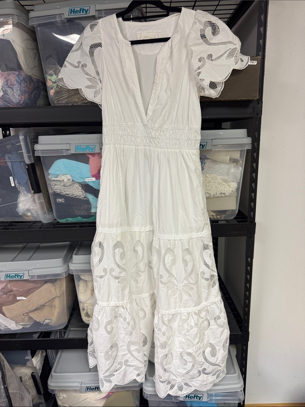 Anthropologie White Eyelet Maxi Dress with Puff Sleeves